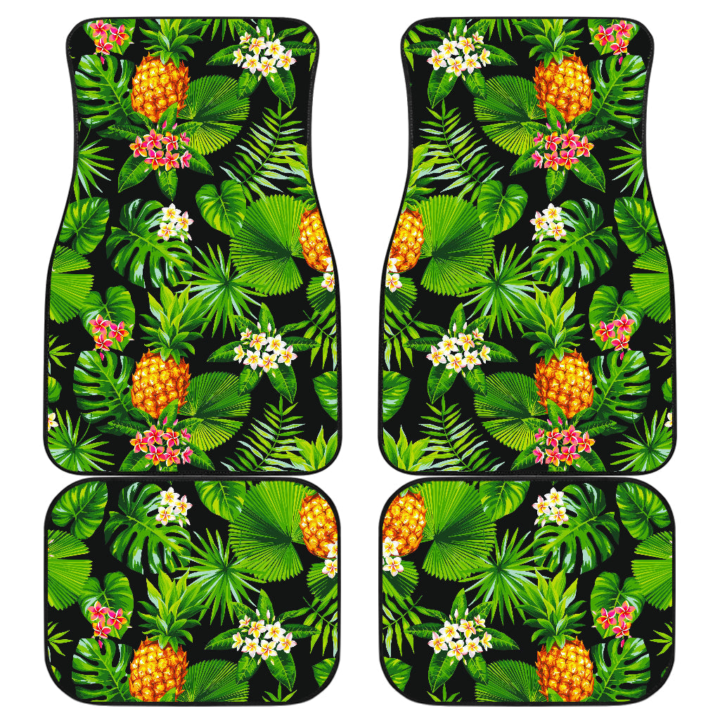 Black Hawaiian Pineapple Pattern Print Front And Back Car Floor Mats/ Front Car Mat