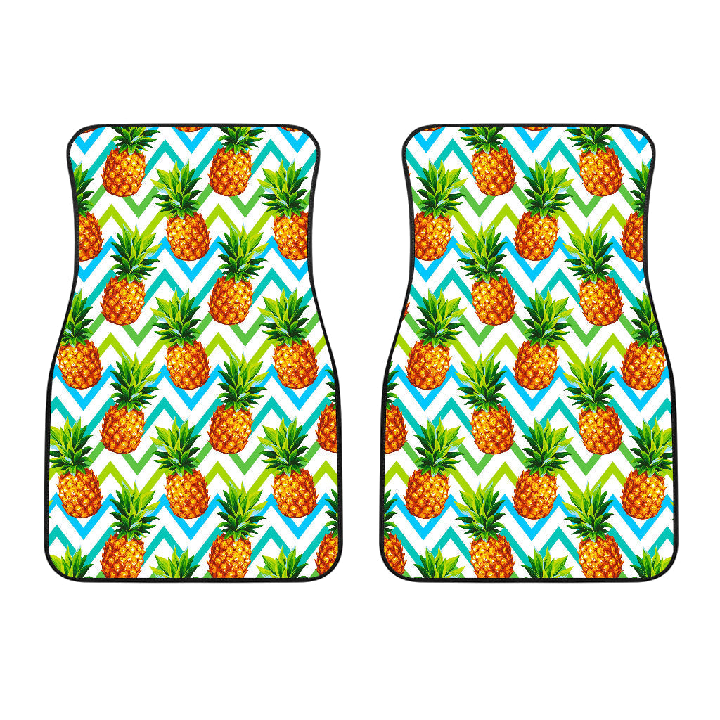 Teal Zig Zag Pineapple Pattern Print Front And Back Car Floor Mats/ Front Car Mat