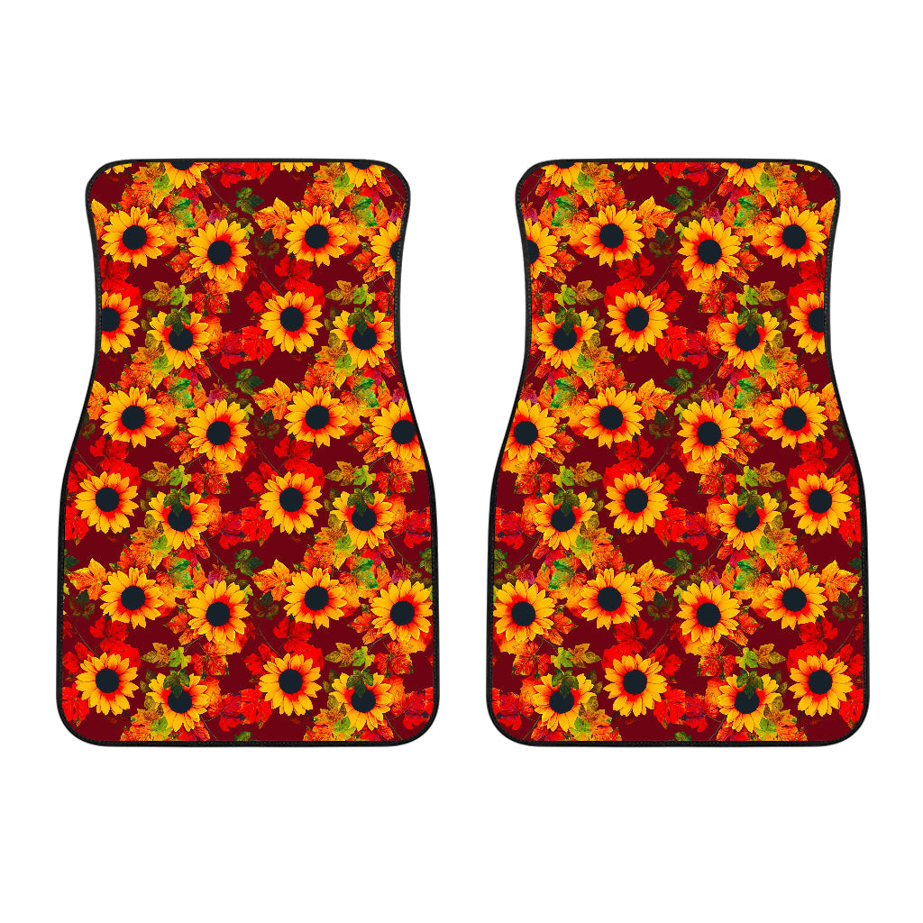 Red Autumn Sunflower Pattern Print Front And Back Car Floor Mats/ Front Car Mat