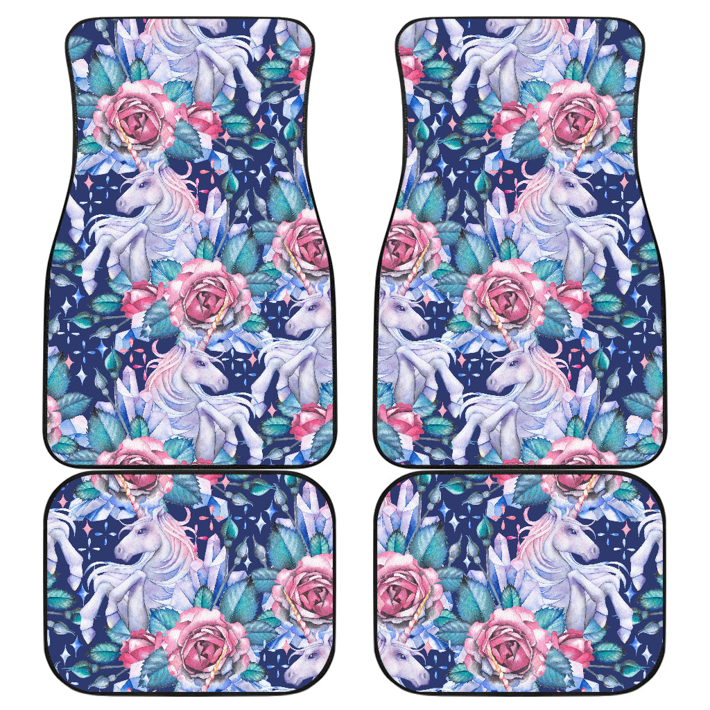 Blue Fairy Rose Unicorn Pattern Print Front And Back Car Floor Mats/ Front Car Mat