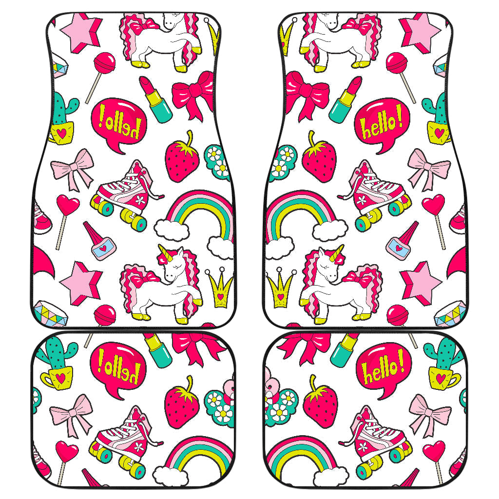White Girly Unicorn Pattern Print Front And Back Car Floor Mats/ Front Car Mat