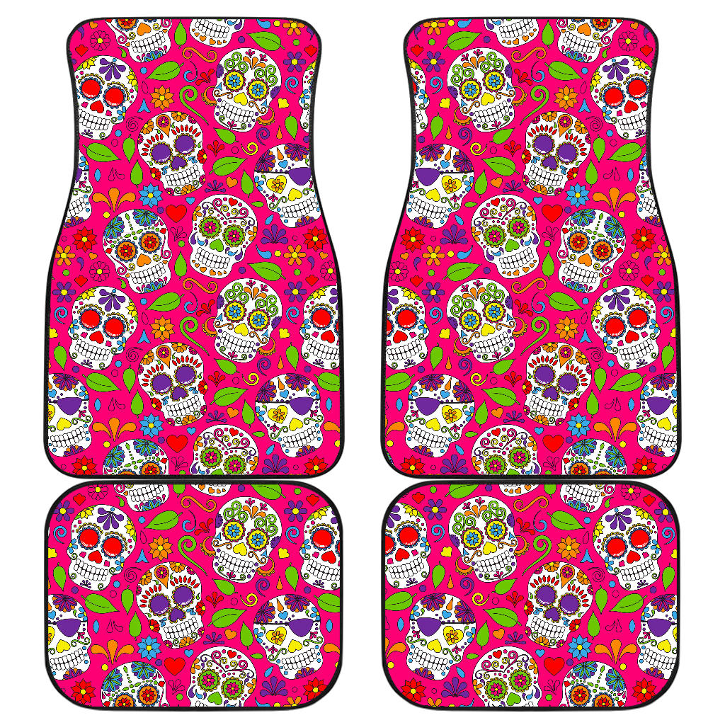 Pink Sugar Skull Pattern Print Front And Back Car Floor Mats/ Front Car Mat
