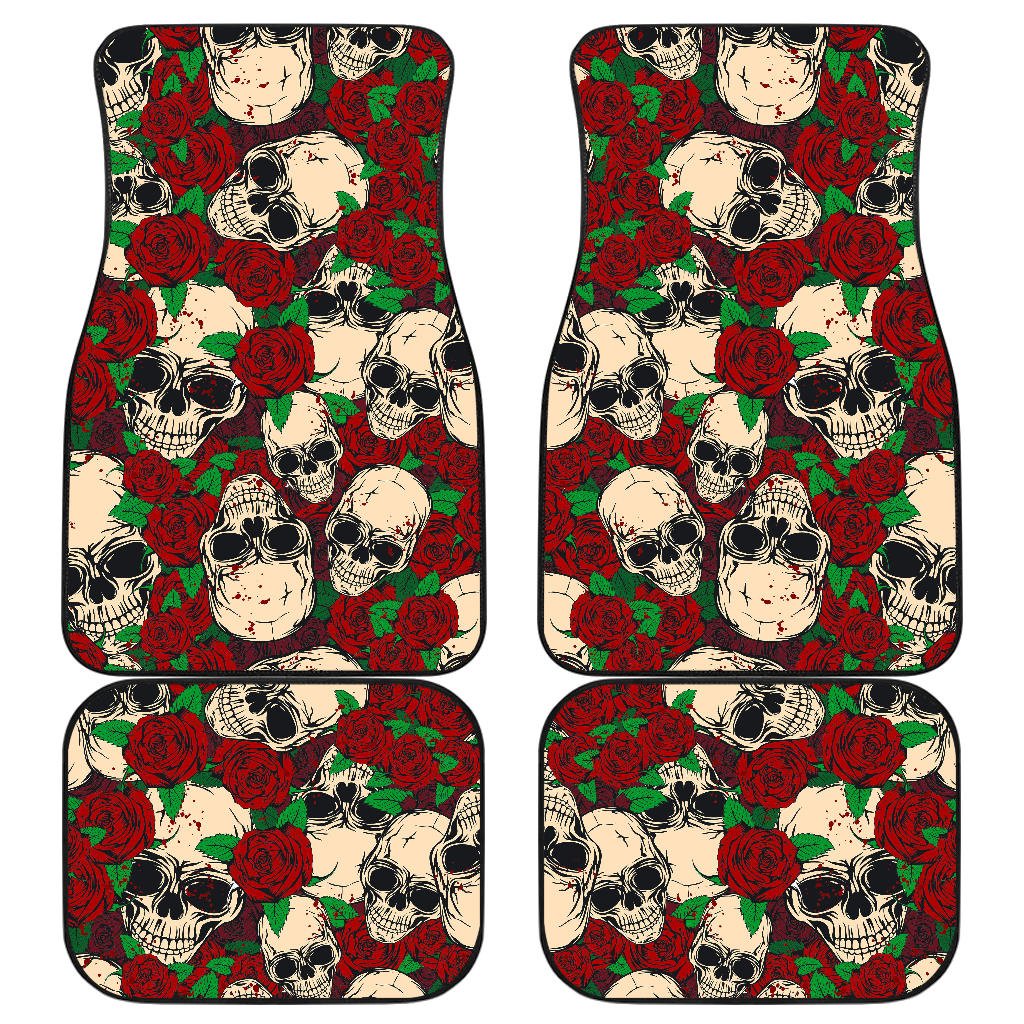 Red Rose Skull Pattern Print Front And Back Car Floor Mats/ Front Car Mat