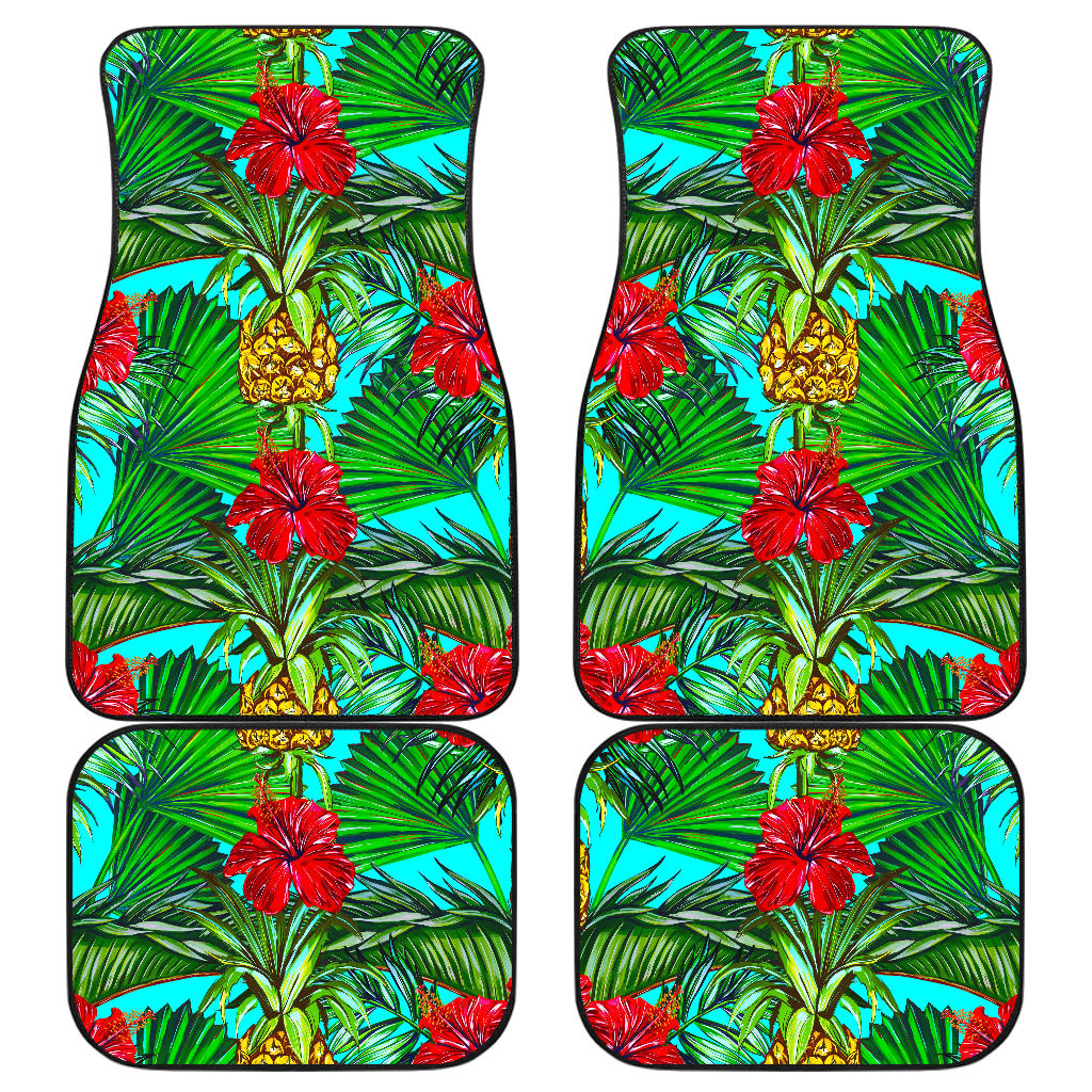 Pineapple Hibiscus Hawaii Pattern Print Front And Back Car Floor Mats/ Front Car Mat
