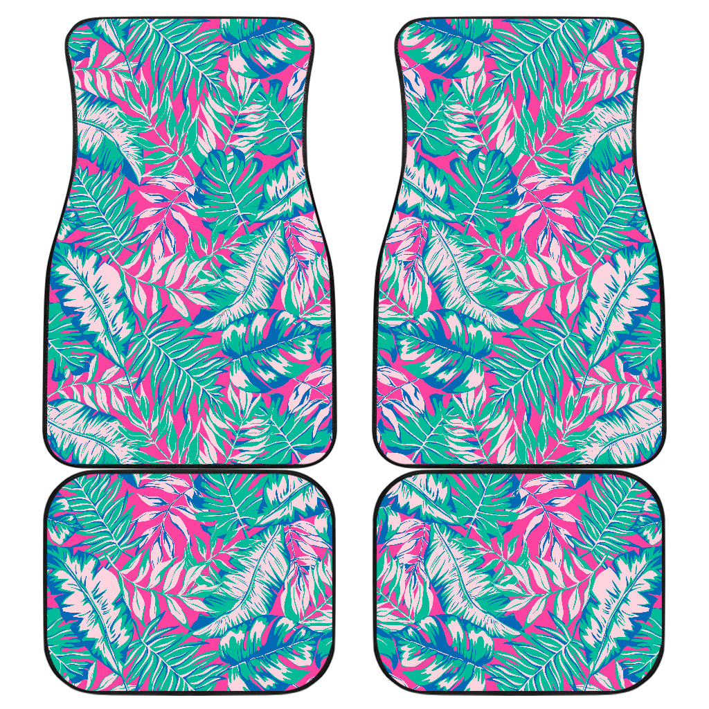 Teal Pink Blossom Tropical Pattern Print Front And Back Car Floor Mats/ Front Car Mat