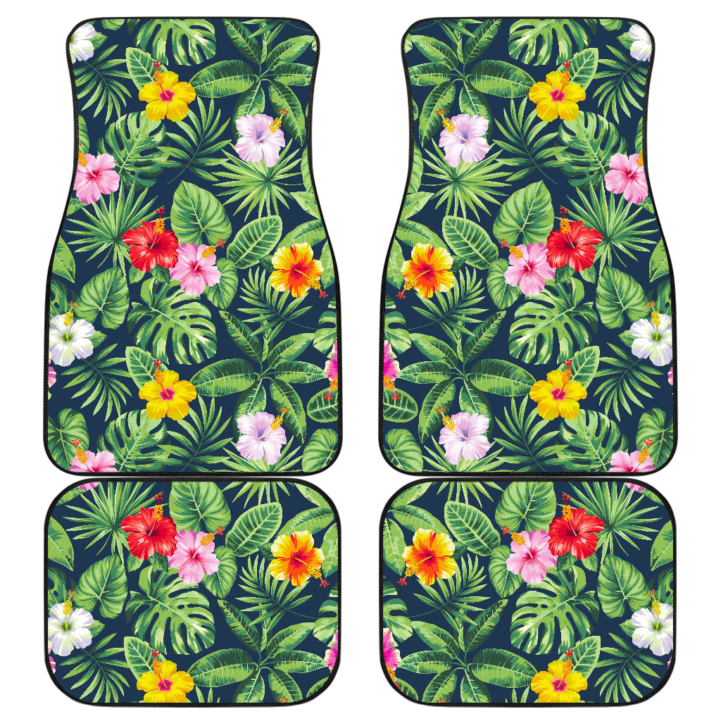 Tropical Hibiscus Flowers Pattern Print Front And Back Car Floor Mats/ Front Car Mat