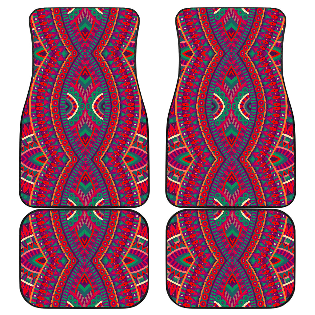 Red Tribal Ethnic Mandala Print Front And Back Car Floor Mats/ Front Car Mat
