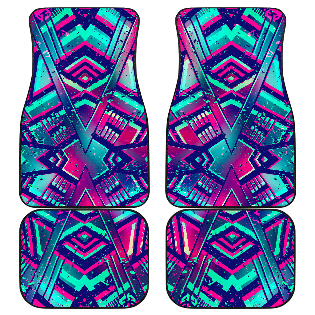 Neon Ethnic Aztec Trippy Print Front And Back Car Floor Mats/ Front Car Mat