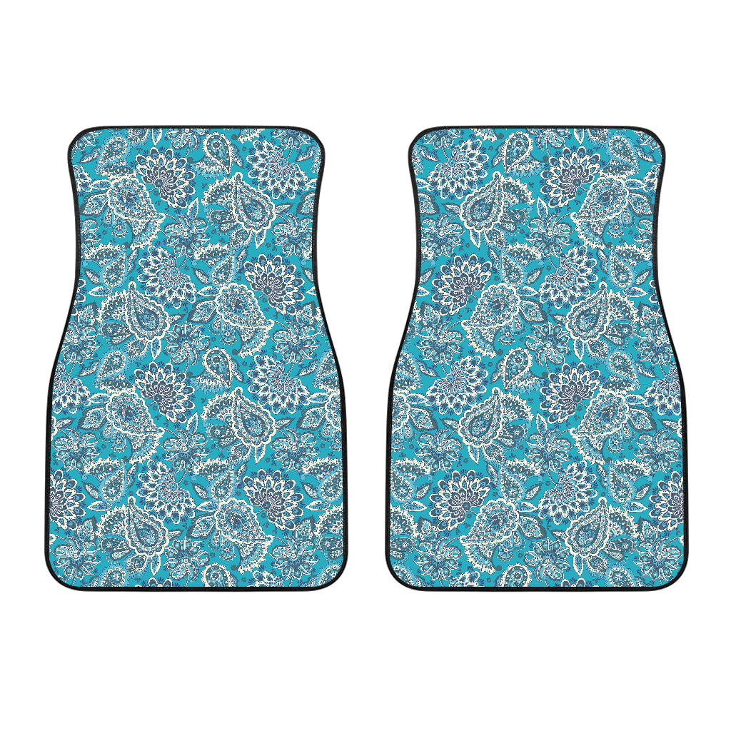 Turquoise Floral Bohemian Pattern Print Front And Back Car Floor Mats/ Front Car Mat