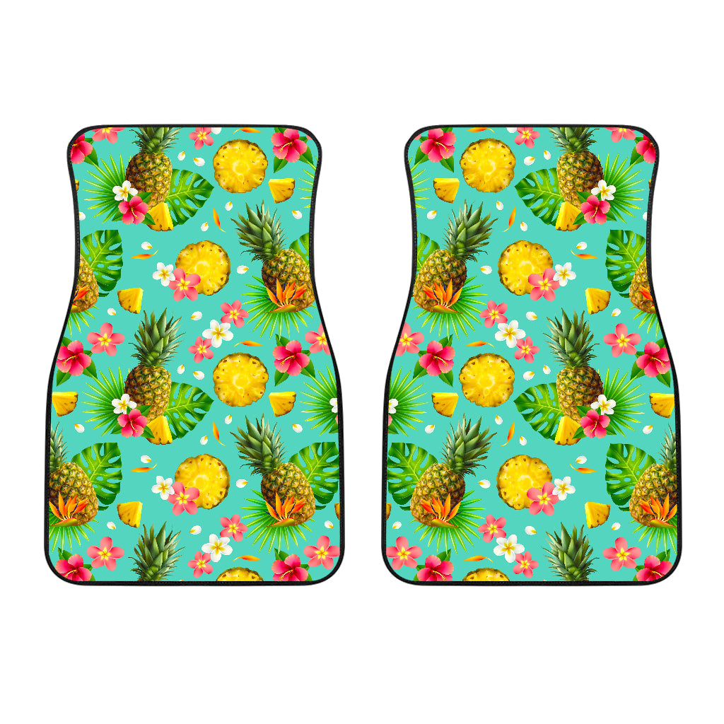 Blue Aloha Pineapple Pattern Print Front And Back Car Floor Mats/ Front Car Mat