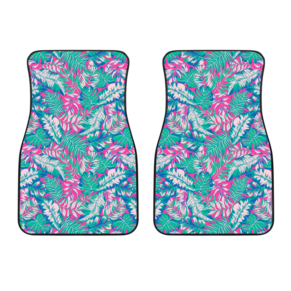 Teal Pink Blossom Tropical Pattern Print Front And Back Car Floor Mats/ Front Car Mat