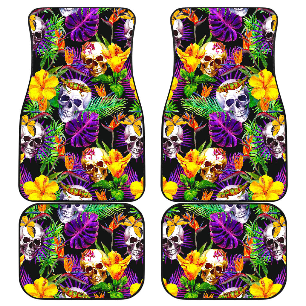 Purple Tropical Skull Pattern Print Front And Back Car Floor Mats/ Front Car Mat