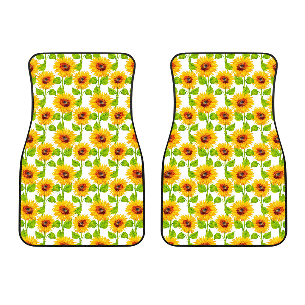 White Watercolor Sunflower Pattern Print Front And Back Car Floor Mats/ Front Car Mat