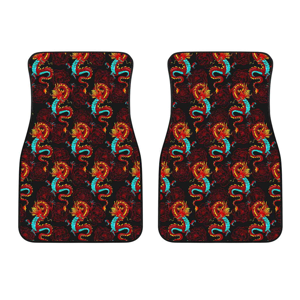 Red Dragon Lotus Pattern Print Front And Back Car Floor Mats/ Front Car Mat