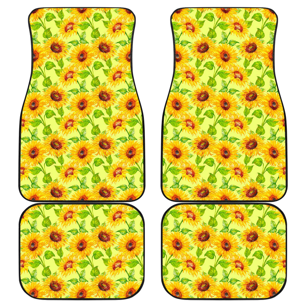 Beige Watercolor Sunflower Pattern Print Front And Back Car Floor Mats/ Front Car Mat