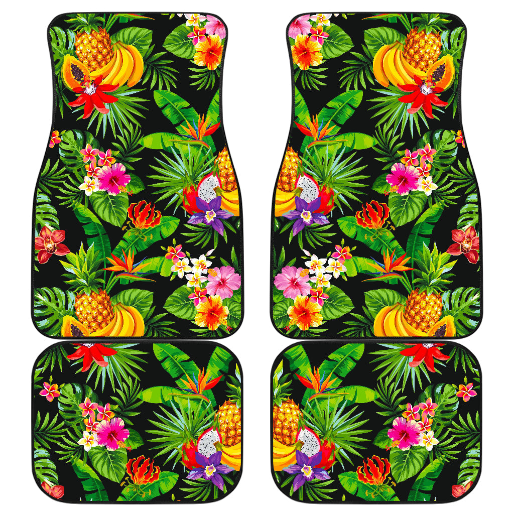 Tropical Hawaiian Fruits Pattern Print Front And Back Car Floor Mats/ Front Car Mat