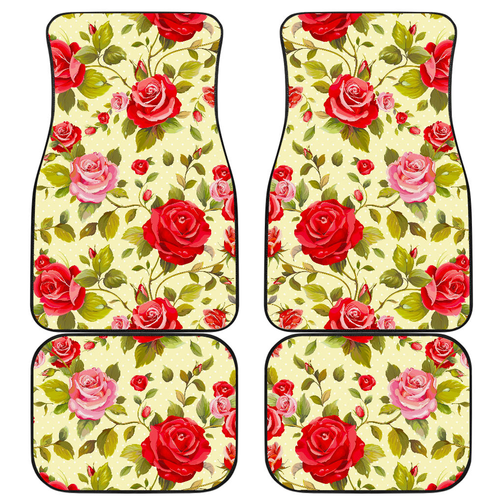Red Pink Rose Floral Pattern Print Front And Back Car Floor Mats/ Front Car Mat