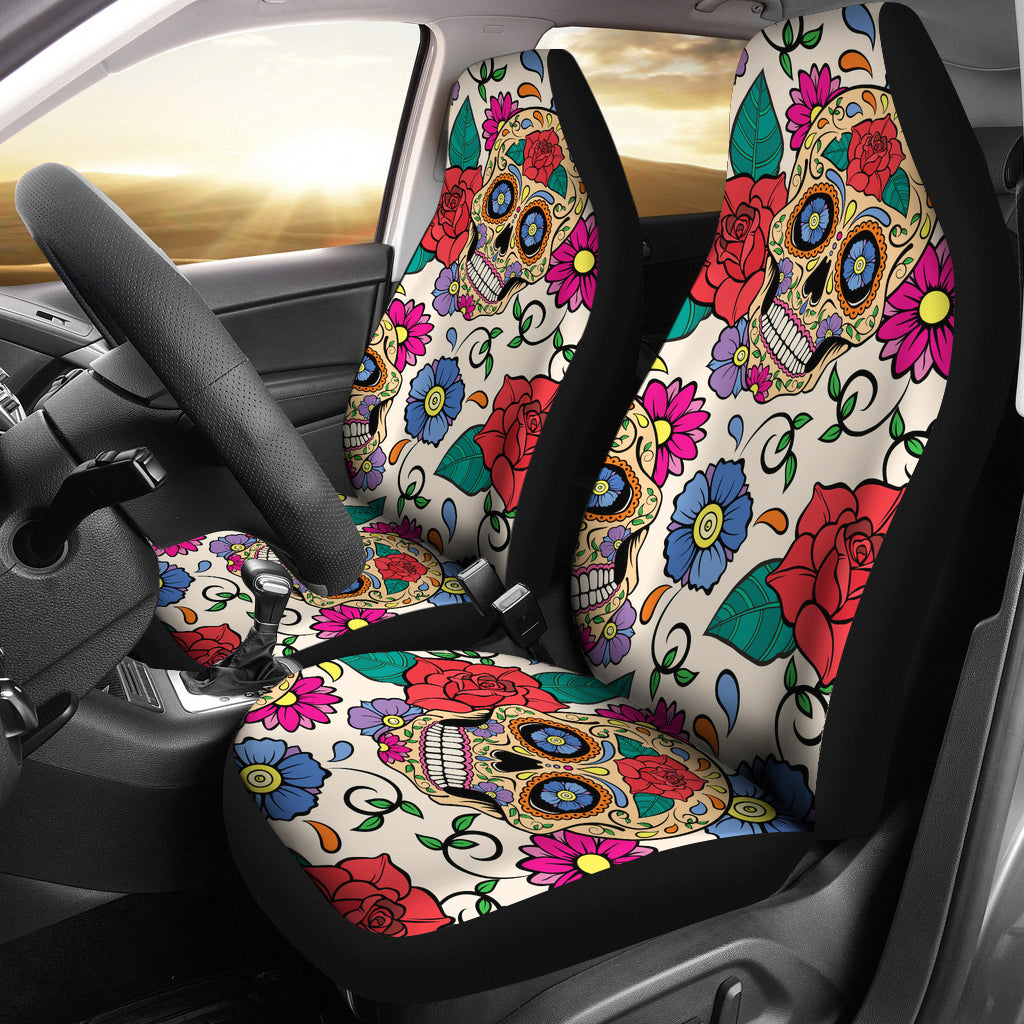 Flower Sugar Skull Universal Fit Car Seat Covers