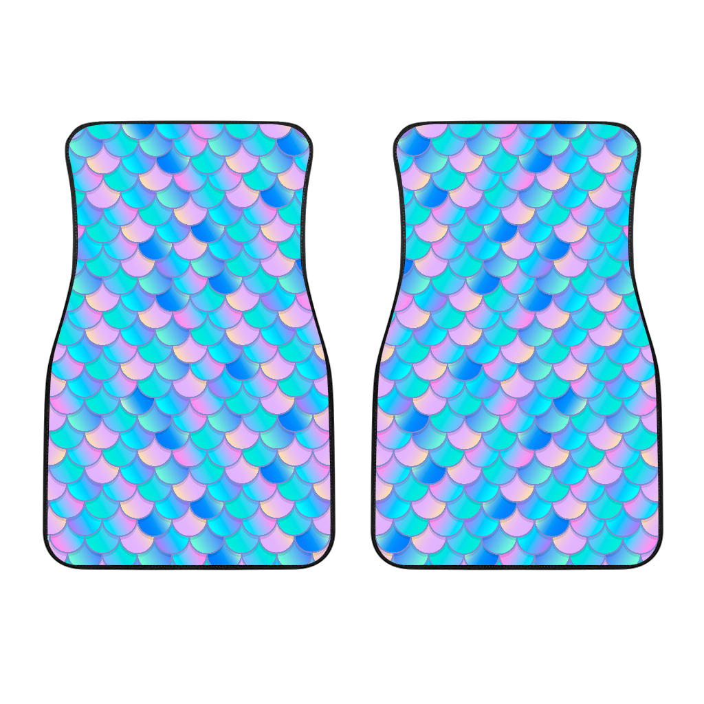Pink Teal Mermaid Scales Pattern Print Front And Back Car Floor Mats/ Front Car Mat