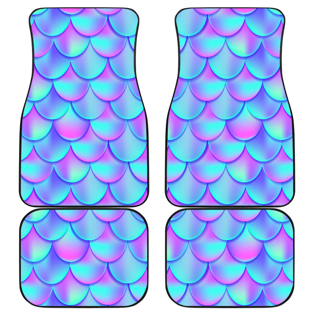 Teal Purple Mermaid Scales Pattern Print Front And Back Car Floor Mats/ Front Car Mat