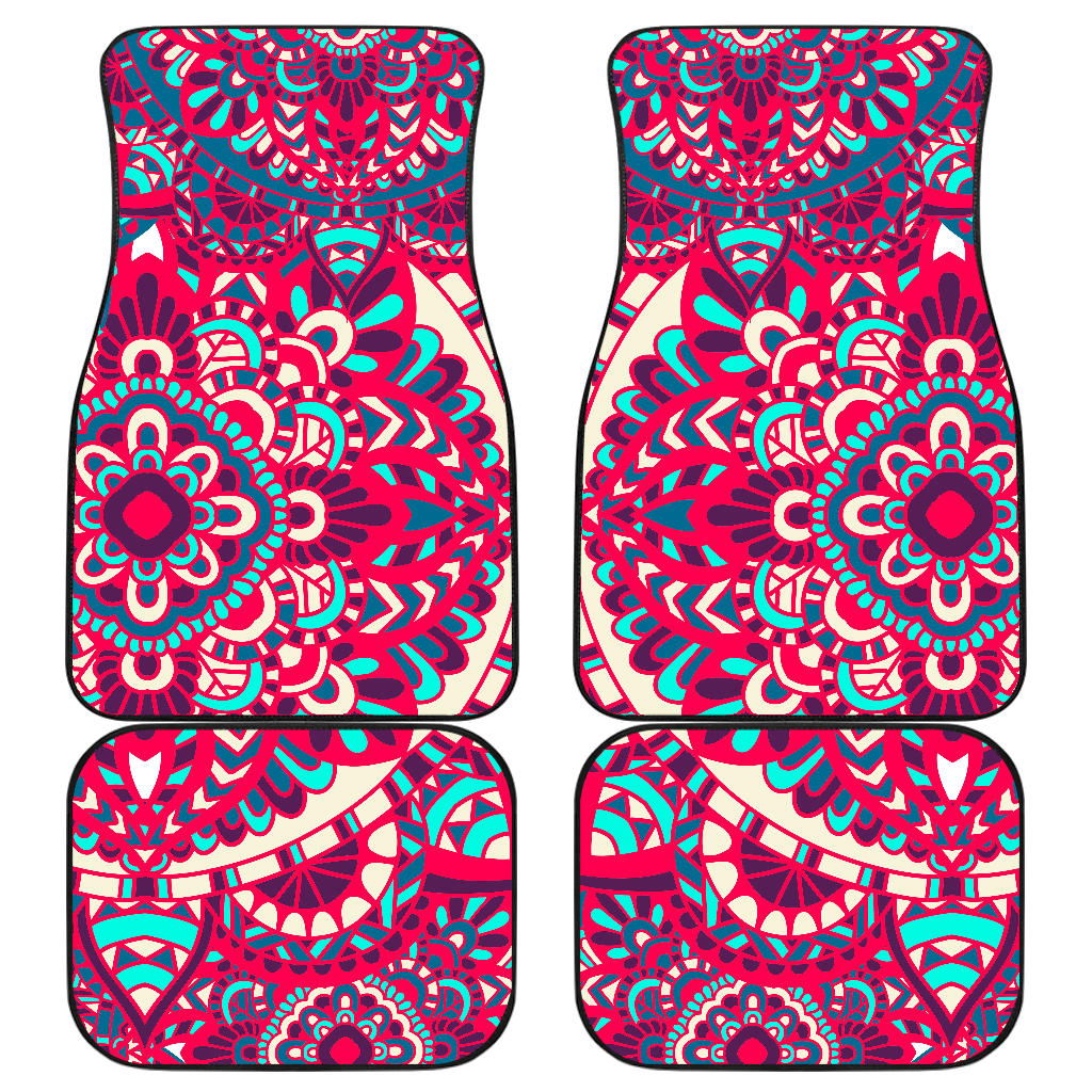 Pink Teal Bohemian Mandala Pattern Print Front And Back Car Floor Mats/ Front Car Mat