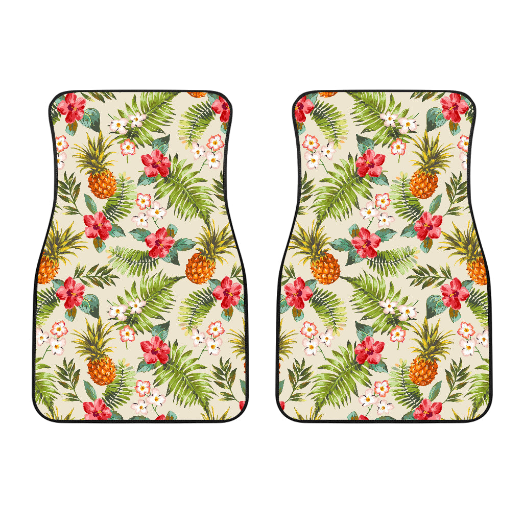 White Aloha Pineapple Pattern Print Front And Back Car Floor Mats/ Front Car Mat
