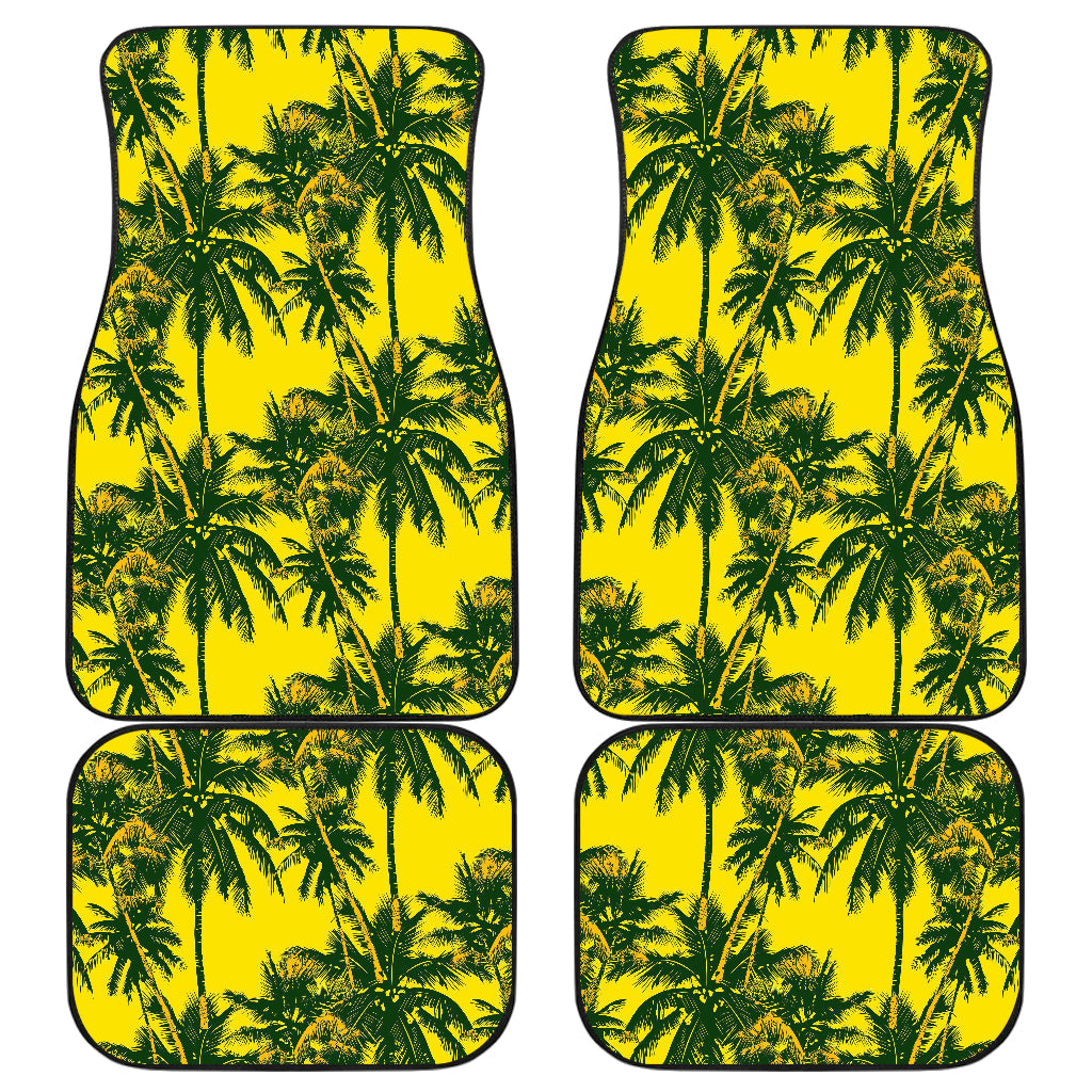 Yellow Palm Tree Pattern Print Front And Back Car Floor Mats/ Front Car Mat