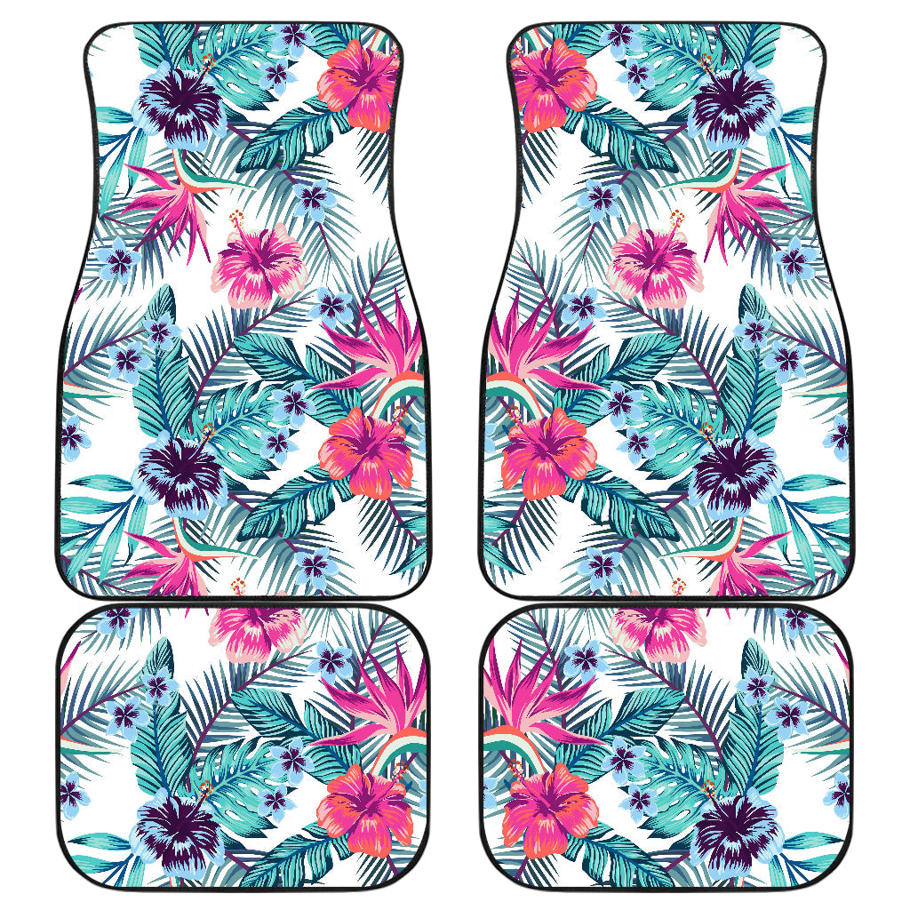 Neon Hibiscus Tropical Pattern Print Front And Back Car Floor Mats/ Front Car Mat