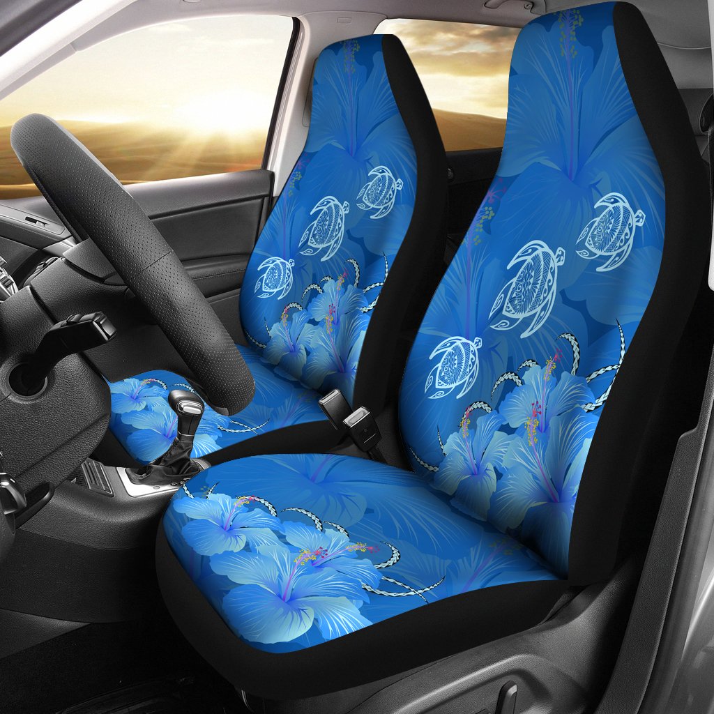 Hawaii Blue Hibiscus Turtle Polynesian Car Set Cover