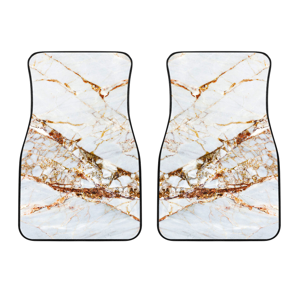 White Gold Grunge Marble Print Front And Back Car Floor Mats/ Front Car Mat