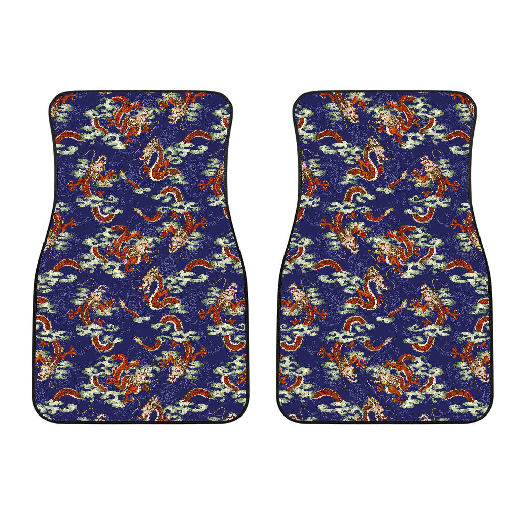 Orange Japanese Dragon Pattern Print Front And Back Car Floor Mats/ Front Car Mat