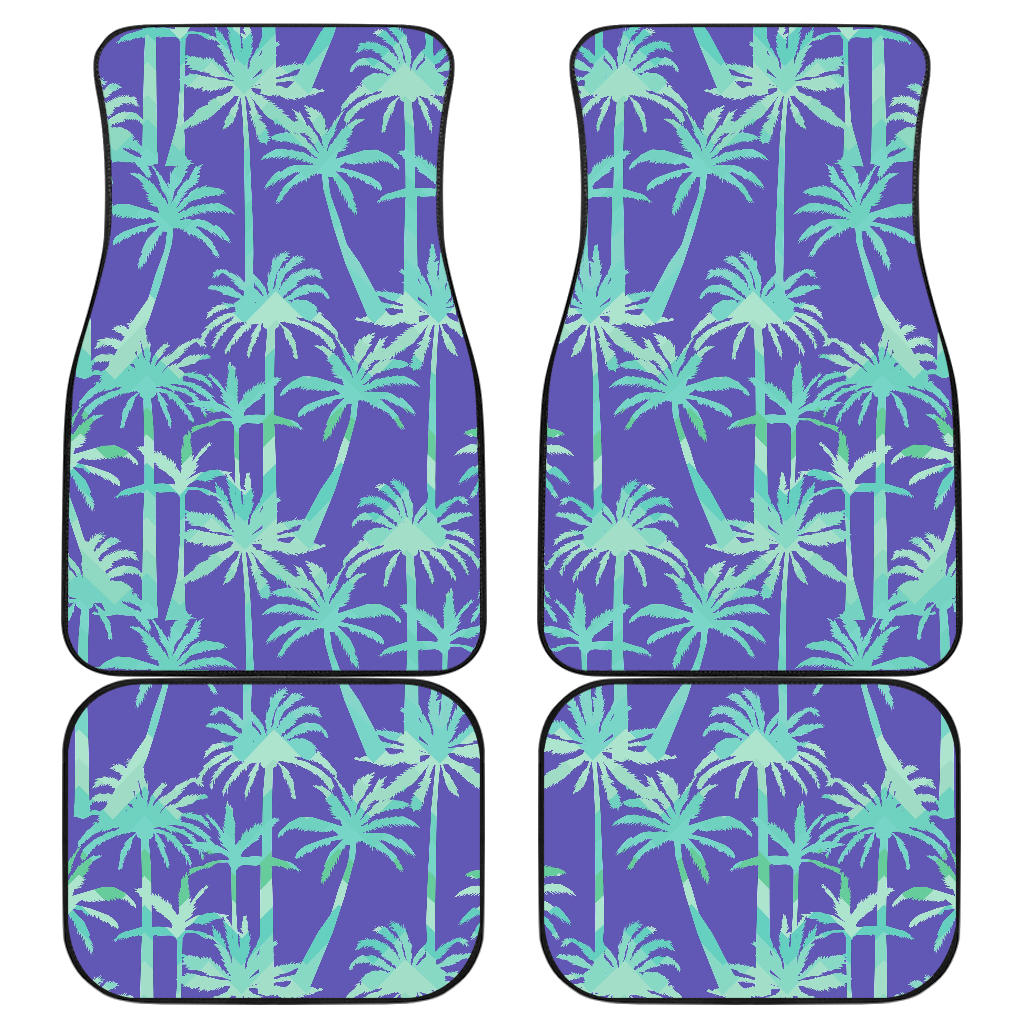 Teal Palm Tree Pattern Print Front And Back Car Floor Mats/ Front Car Mat