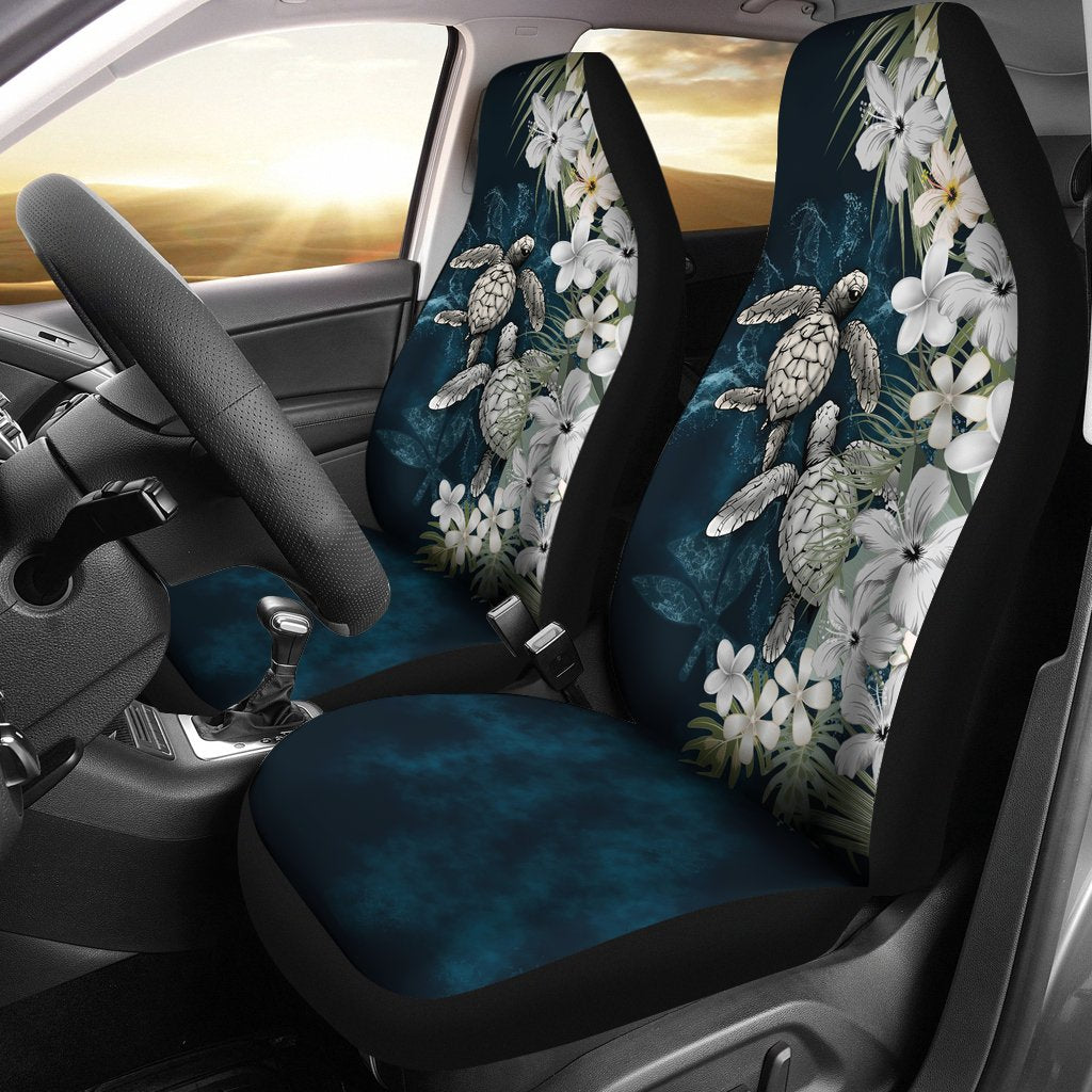 Kanaka Maoli (Hawaiian) Car Seat Covers Sea Turtle Tropical Hibiscus And Plumeria White