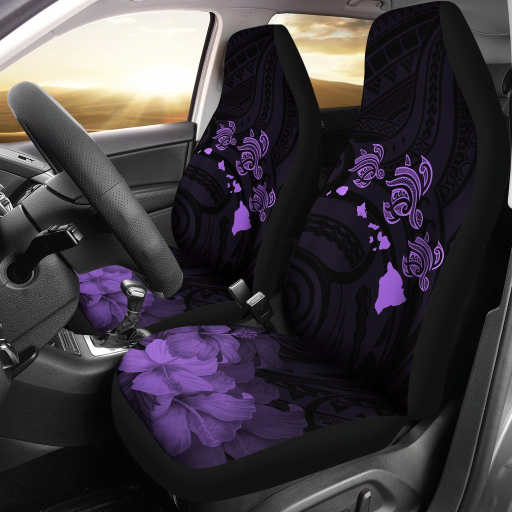 Hawaii Hibiscus Map Polynesian Ancient Violet Turtle Car Set Covers