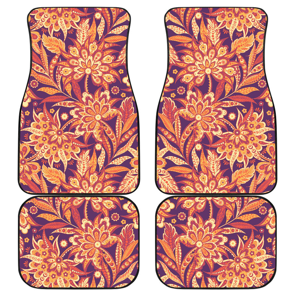 Orange Bohemian Floral Pattern Print Front And Back Car Floor Mats/ Front Car Mat