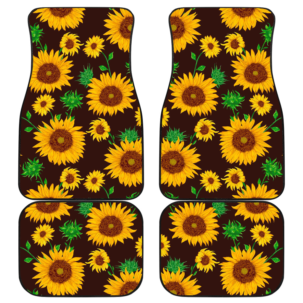 Brown Sunflower Pattern Print Front And Back Car Floor Mats/ Front Car Mat