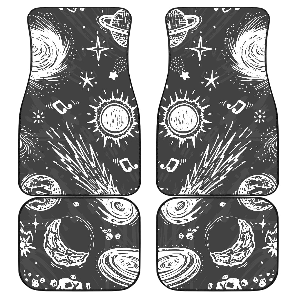 Black White Galaxy Outer Space Print Front And Back Car Floor Mats/ Front Car Mat