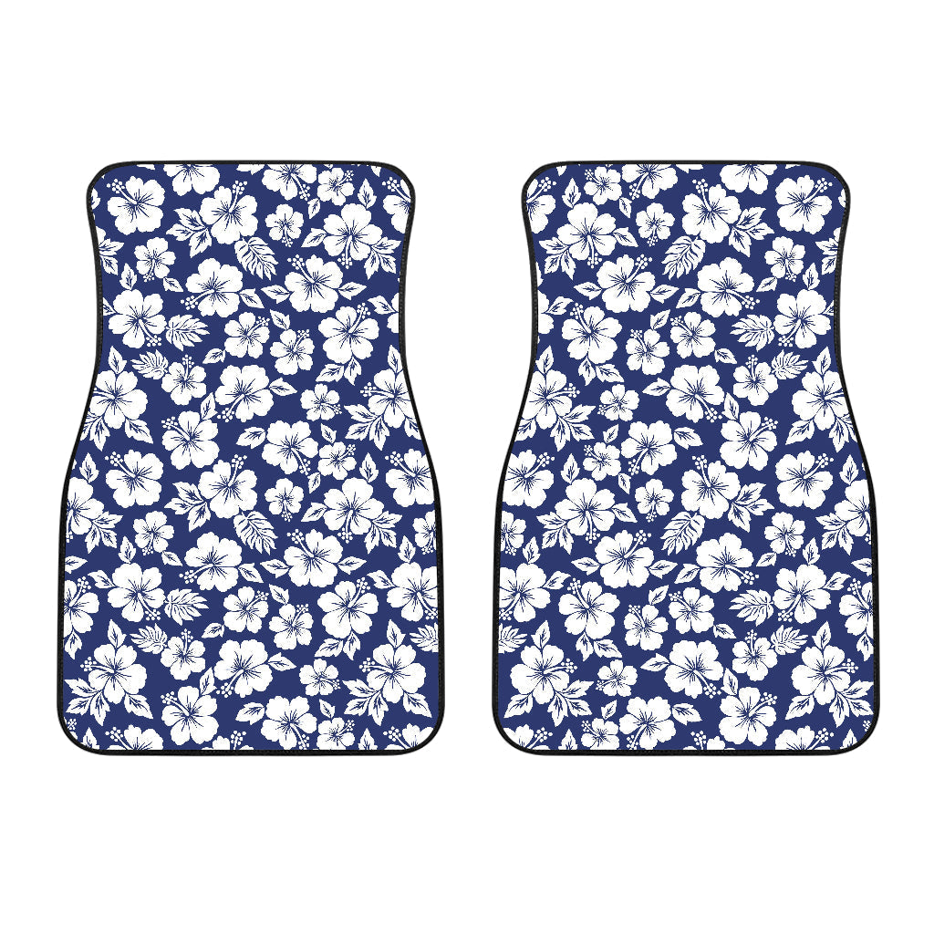 White Blue Hibiscus Floral Pattern Print Front And Back Car Floor Mats/ Front Car Mat