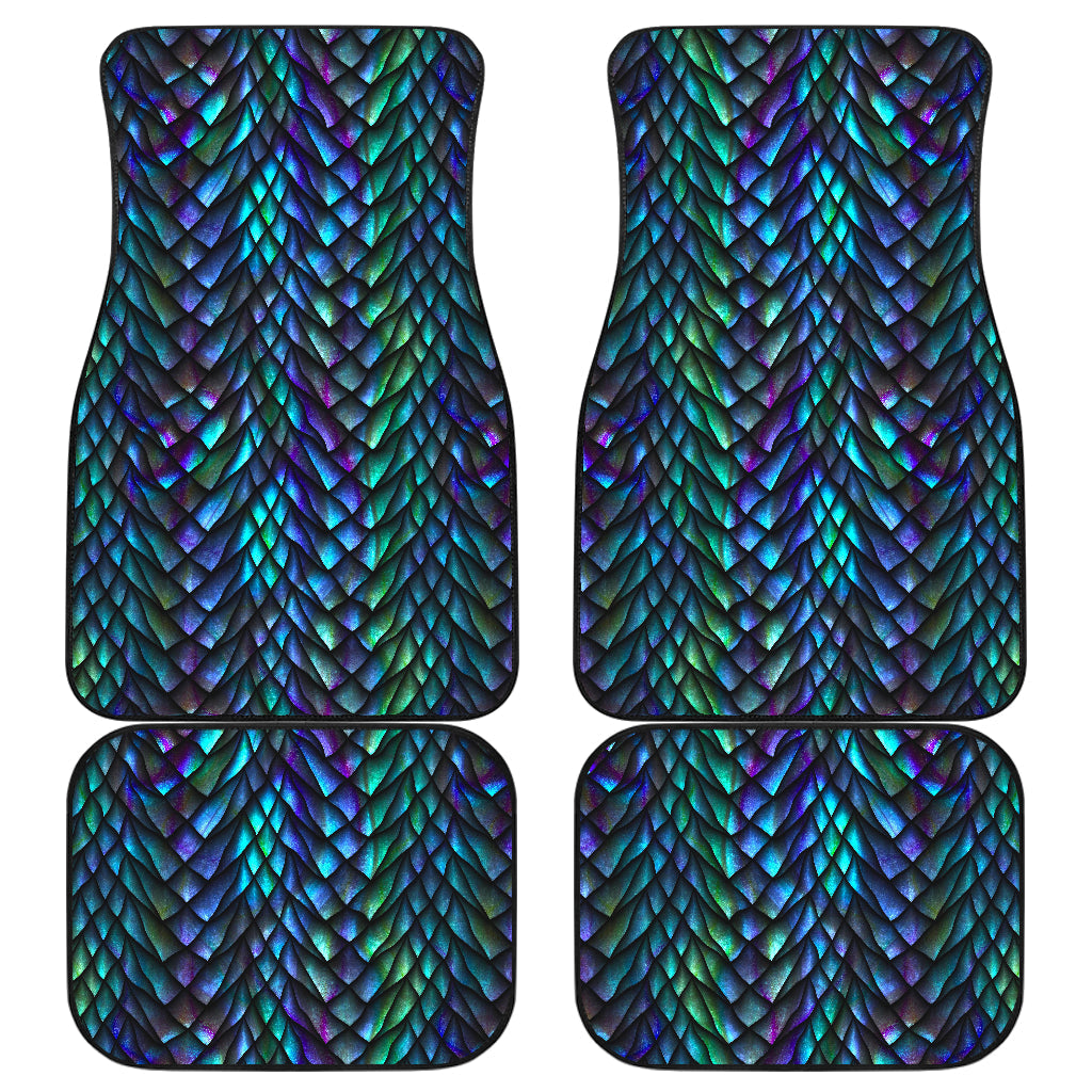 Turquoise Dragon Scales Pattern Print Front And Back Car Floor Mats/ Front Car Mat