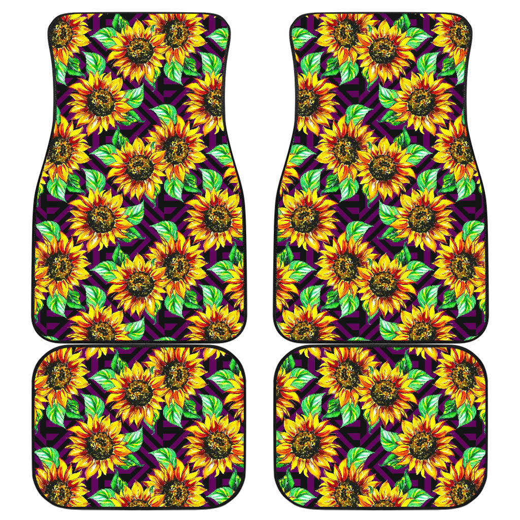 Purple Trippy Sunflower Pattern Print Front And Back Car Floor Mats/ Front Car Mat