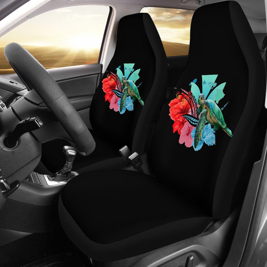 Hawaii Map Kanaka Sea Turtle Hibiscus Car Seat Covers Blue Pink