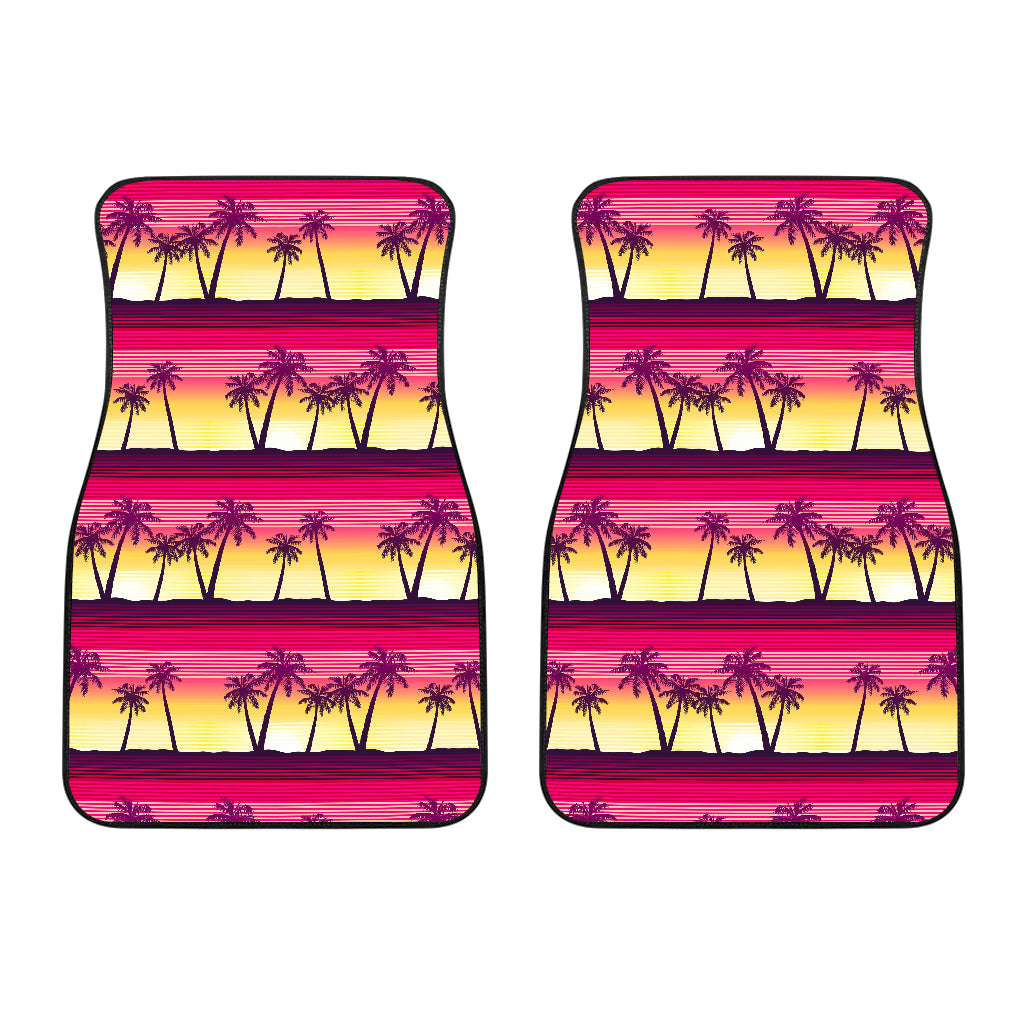 Sunset Palm Tree Pattern Print Front And Back Car Floor Mats/ Front Car Mat