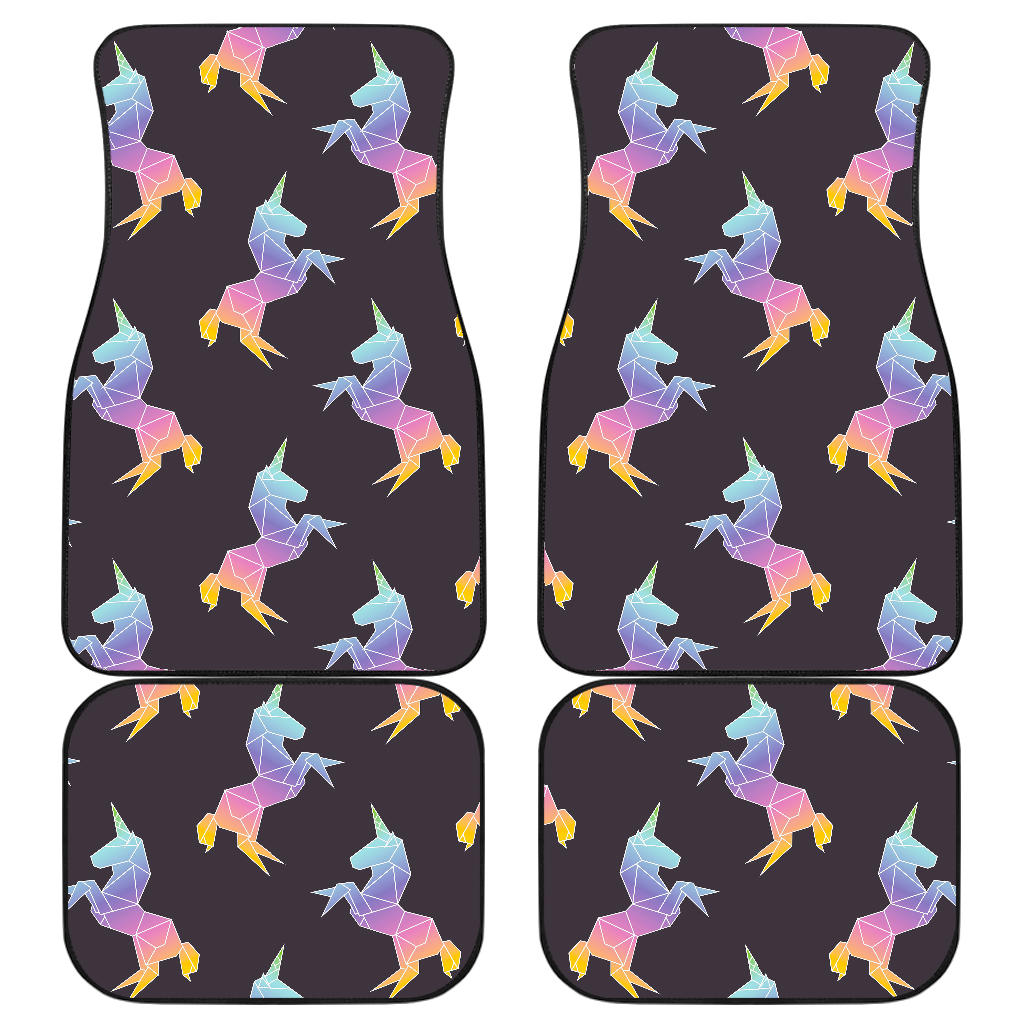 Rainbow Origami Unicorn Pattern Print Front And Back Car Floor Mats/ Front Car Mat