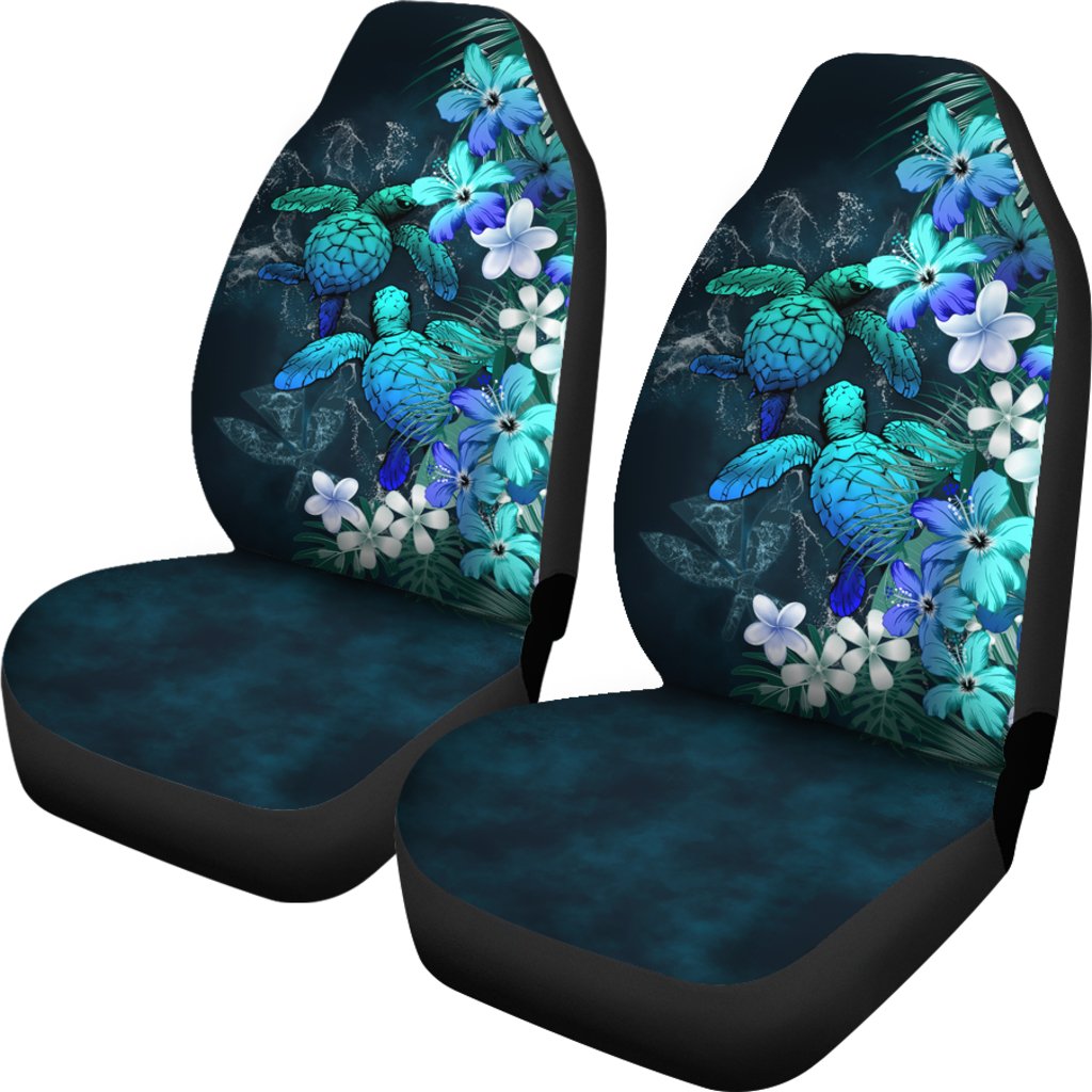 Kanaka Maoli Hawaiian Car Seat Covers Sea Turtle Tropical Hibiscus And Plumeria Blue Front Carseat Protector