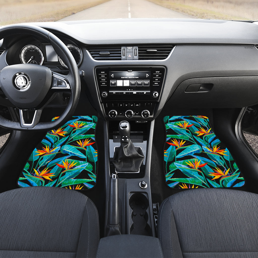 Teal Tropical Pattern Print Front And Back Car Floor Mats/ Front Car Mat