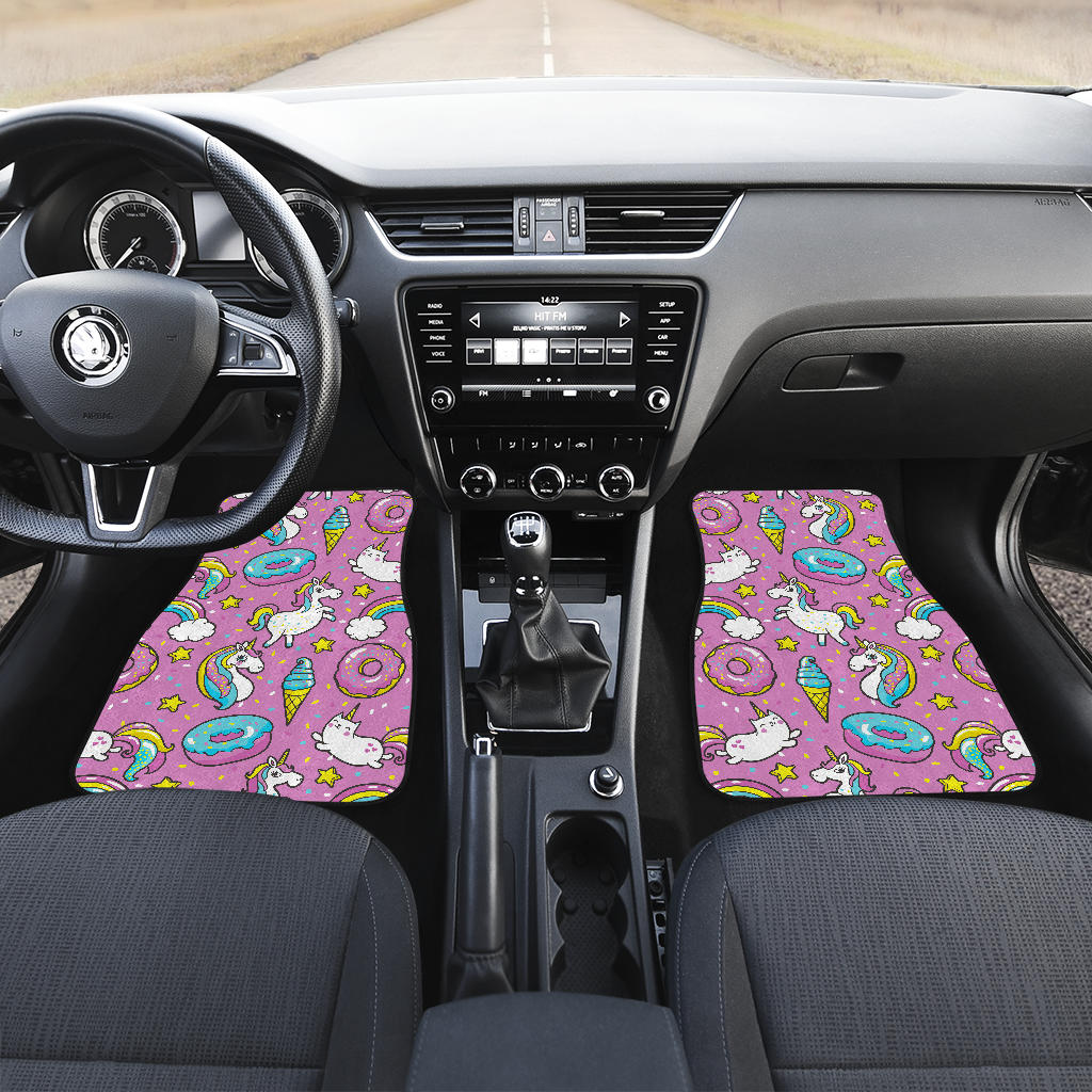 Pink Girly Unicorn Donut Pattern Print Front And Back Car Floor Mats/ Front Car Mat