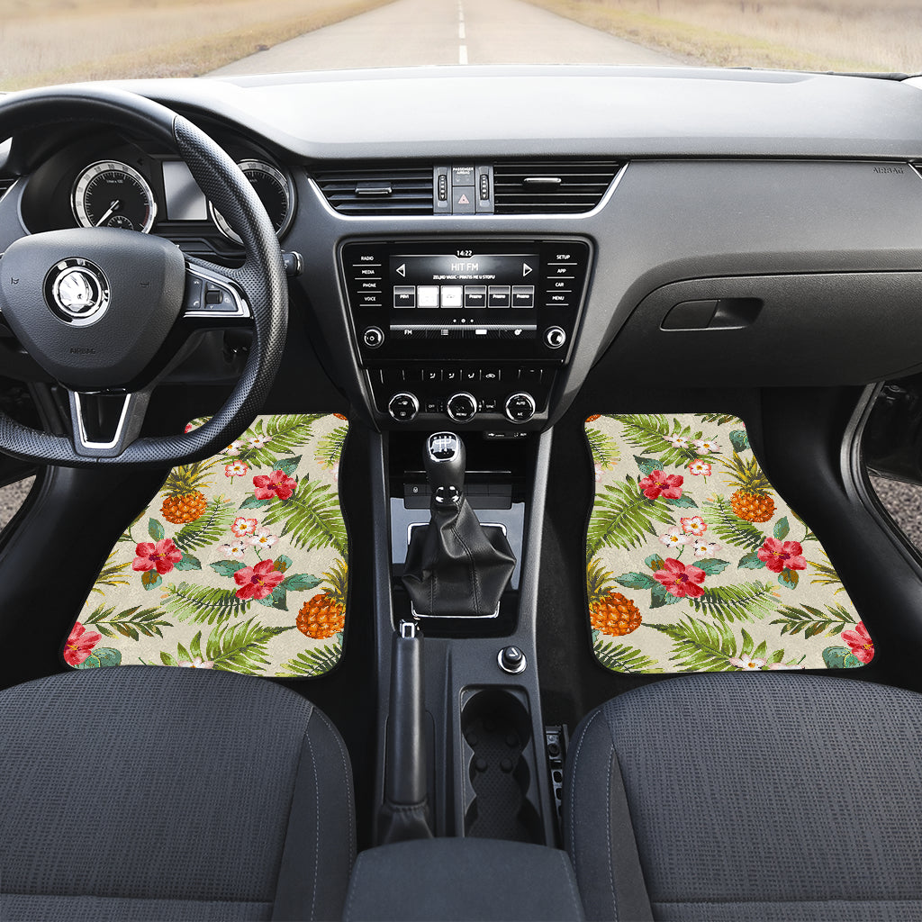 White Aloha Pineapple Pattern Print Front And Back Car Floor Mats/ Front Car Mat