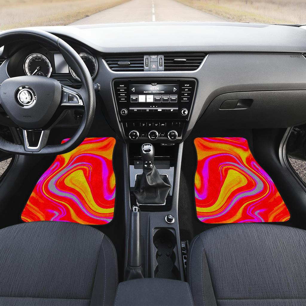 Orange Psychedelic Liquid Trippy Print Front And Back Car Floor Mats/ Front Car Mat