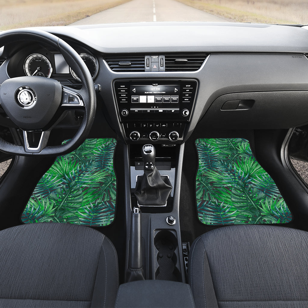 Watercolor Tropical Leaves Pattern Print Front And Back Car Floor Mats/ Front Car Mat