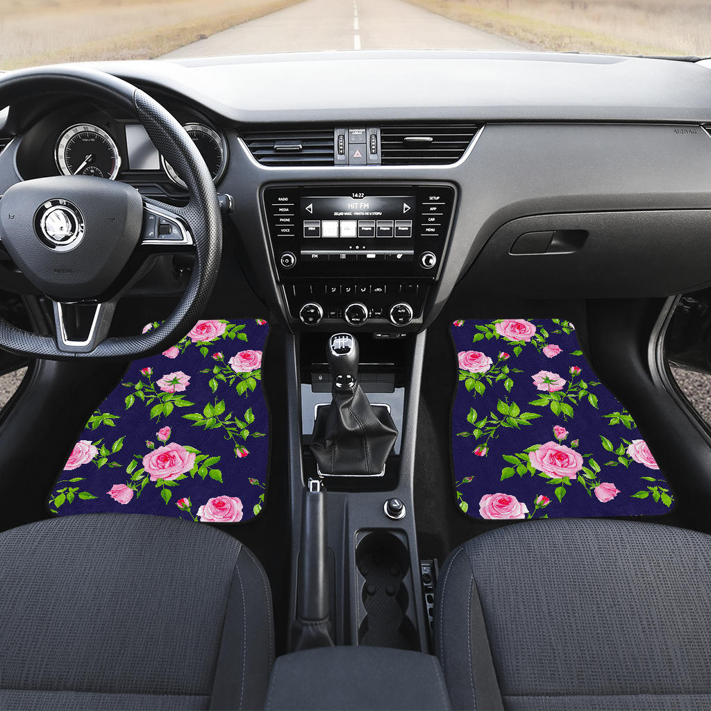 Pink Rose Floral Flower Pattern Print Front And Back Car Floor Mats/ Front Car Mat
